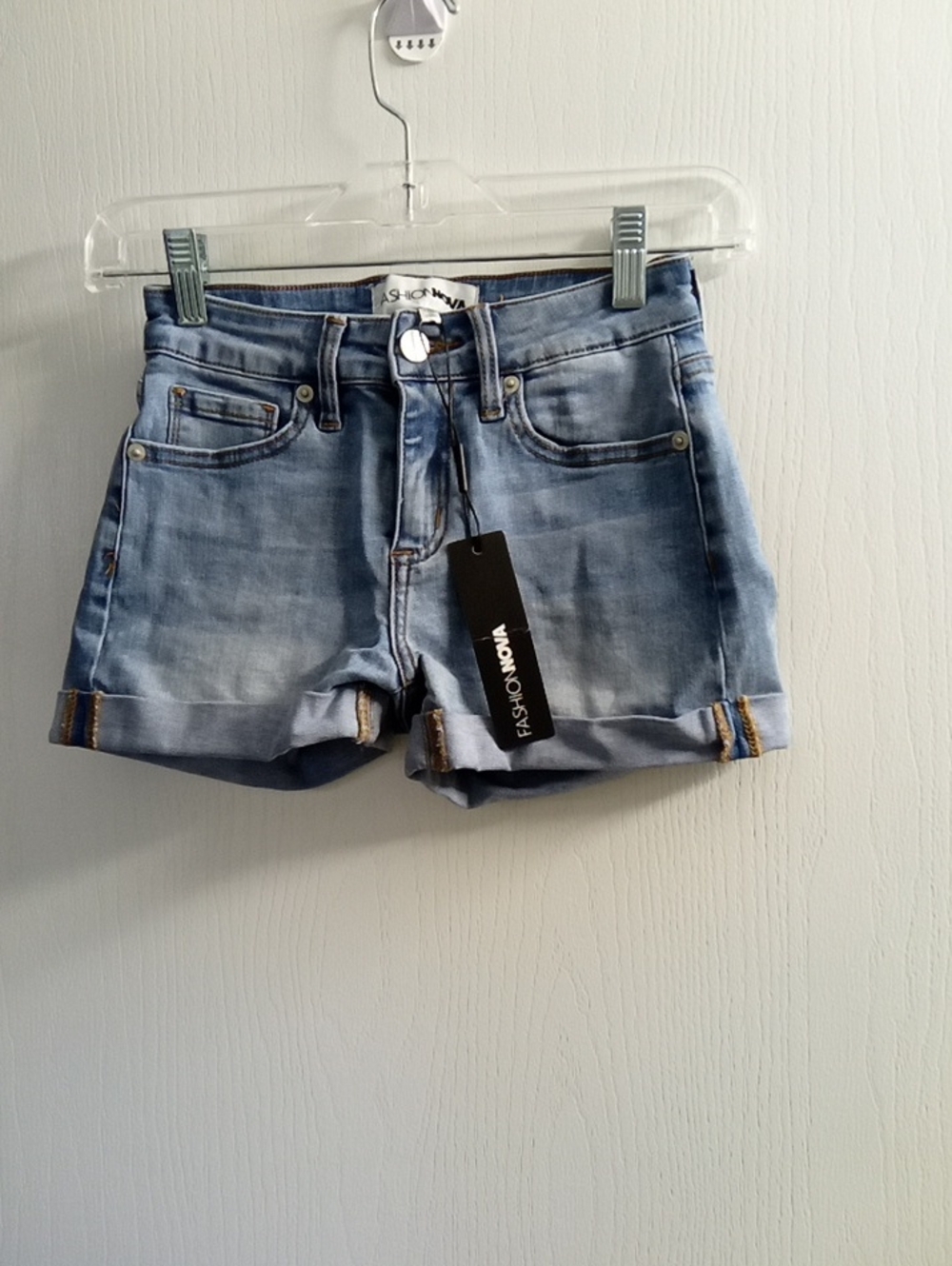Fashion Nova Light Wash Rolled-Hem Denim Shorts